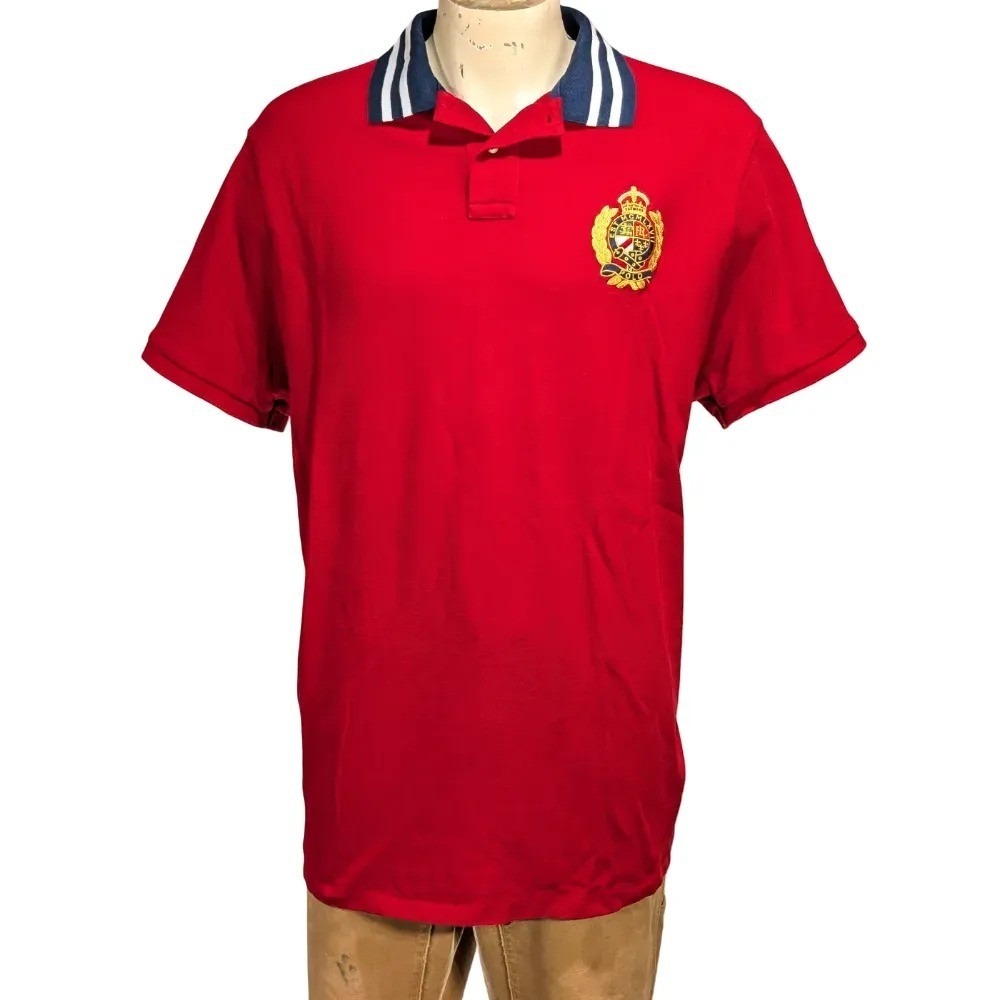Polo Ralph Lauren Red Cotton Crest Polo Shirt Custom Slim Fit Sz XXL EUC